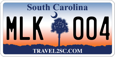 SC license plate MLK004