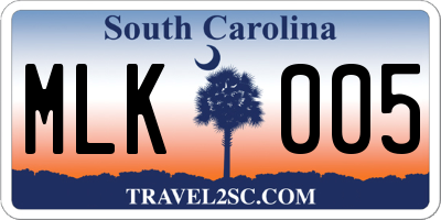 SC license plate MLK005
