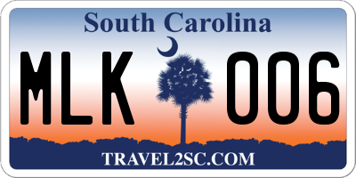 SC license plate MLK006