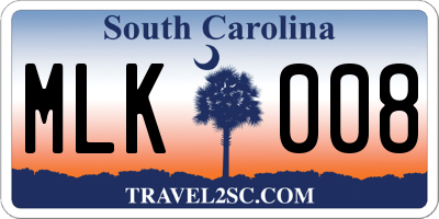 SC license plate MLK008