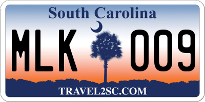 SC license plate MLK009