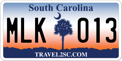 SC license plate MLK013