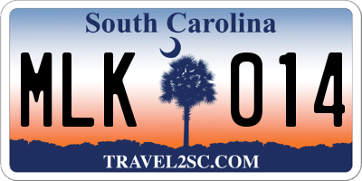 SC license plate MLK014