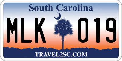 SC license plate MLK019