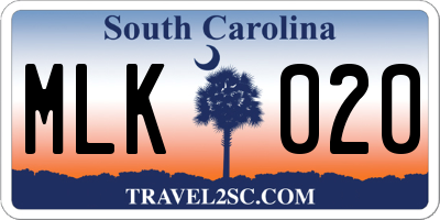 SC license plate MLK020