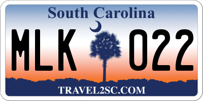 SC license plate MLK022