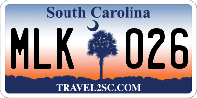 SC license plate MLK026