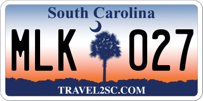 SC license plate MLK027