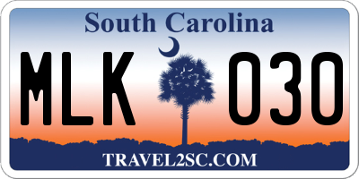 SC license plate MLK030
