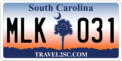 SC license plate MLK031