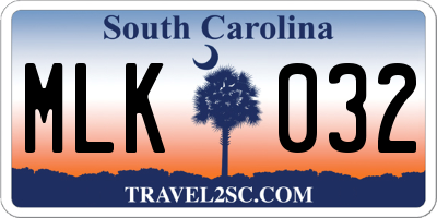 SC license plate MLK032