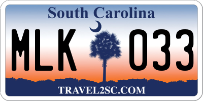 SC license plate MLK033