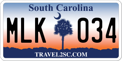SC license plate MLK034