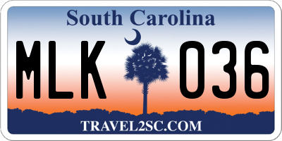 SC license plate MLK036