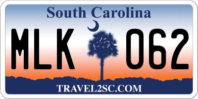 SC license plate MLK062