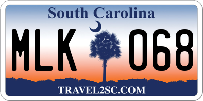 SC license plate MLK068