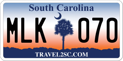 SC license plate MLK070