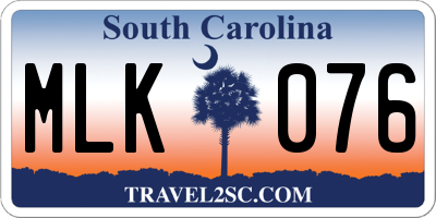 SC license plate MLK076