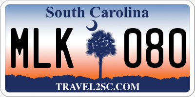 SC license plate MLK080