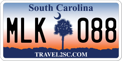 SC license plate MLK088