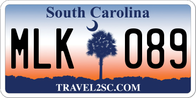 SC license plate MLK089
