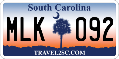 SC license plate MLK092
