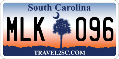 SC license plate MLK096