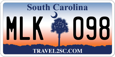 SC license plate MLK098