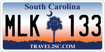 SC license plate MLK133