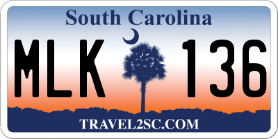 SC license plate MLK136