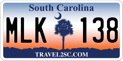 SC license plate MLK138