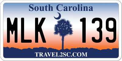 SC license plate MLK139