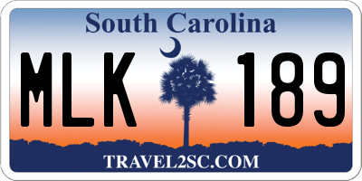 SC license plate MLK189