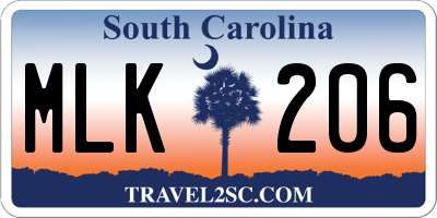 SC license plate MLK206