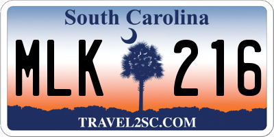 SC license plate MLK216