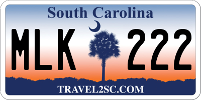 SC license plate MLK222