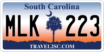 SC license plate MLK223