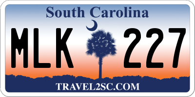 SC license plate MLK227