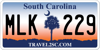 SC license plate MLK229