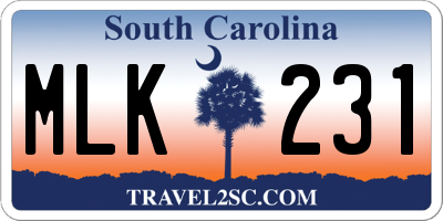 SC license plate MLK231