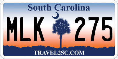 SC license plate MLK275