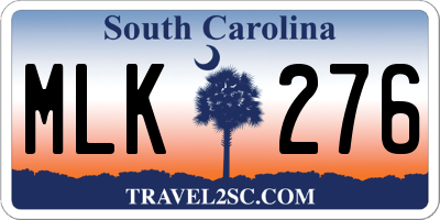 SC license plate MLK276