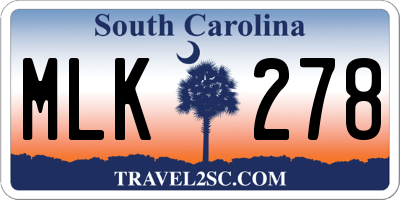 SC license plate MLK278