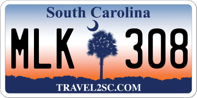 SC license plate MLK308