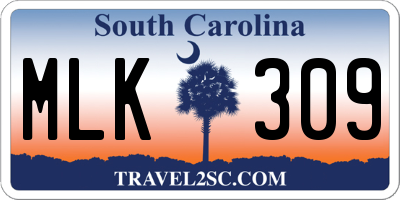 SC license plate MLK309