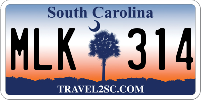 SC license plate MLK314