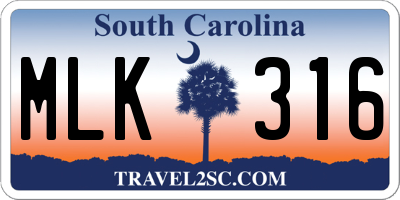 SC license plate MLK316