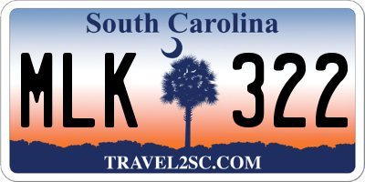 SC license plate MLK322
