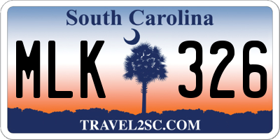 SC license plate MLK326
