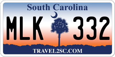 SC license plate MLK332